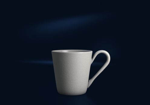 Abstract illustration of digital coffee cup with a circuit texture on a deep blue background