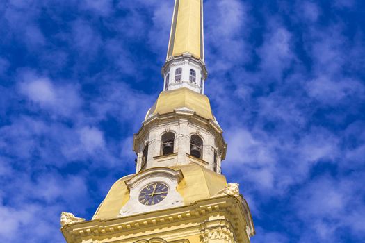 View of the spire of Peter and Paul cathedral in Peter and Paul fortress.St. Petersburg, Russia