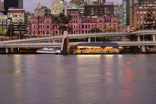 View of Brisbane City from Southbank in the late afternoon.