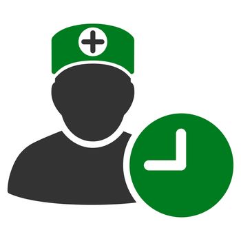 Doctor Schedule glyph icon. Style is bicolor flat symbol, green and gray colors, rounded angles, white background.