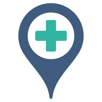 Clinic Pointer glyph icon. Style is bicolor flat symbol, cobalt and cyan colors, rounded angles, white background.
