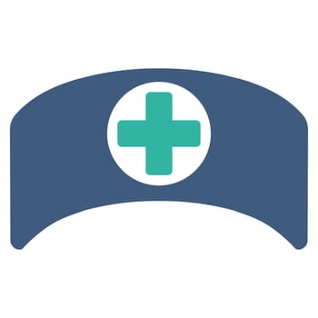 Doctor Cap glyph icon. Style is bicolor flat symbol, cobalt and cyan colors, rounded angles, white background.