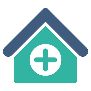 Hospital glyph icon. Style is bicolor flat symbol, cobalt and cyan colors, rounded angles, white background.