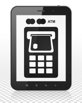 Currency concept: Tablet Pc Computer with black ATM Machine icon on display