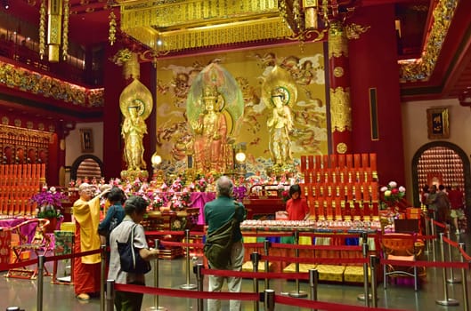 Singapore.Buddhist temple altar.February 2015.Horizontal view.