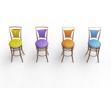 Multicolored coffee shop chair isolated on white background - top view.