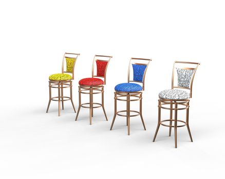 Red, blue, yellow and white coffee shop chairs.