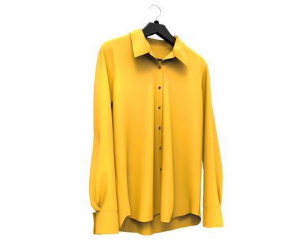 Yellow long sleeve shirt isolated on white background.