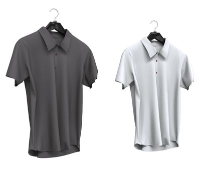 Grey and white short sleeve shirts isolated on white background.