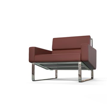 Brown modern armchair on white background.