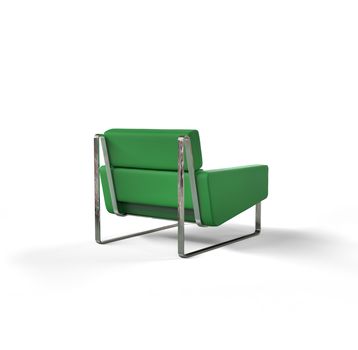 Green modern armchair isolated on white background - back view.