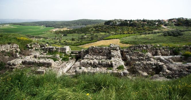 Archeology and history national park with spring landscape in Israel