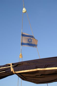 Flag of israel on a Yacht in Mediterranean sea