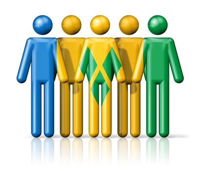 Flag of Saint Vincent and the Grenadines on stick figure - national and social community symbol 3D icon