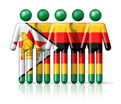 Flag of Zimbabwe on stick figure - national and social community symbol 3D icon