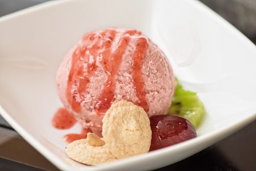 Fruit strawberry ice cream in plate 