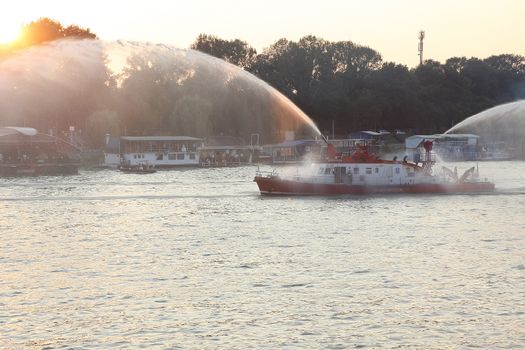 Fireboats  at Belgrade Boat Carnival held on Avgust 29 2015 at Belgrade,Serbia