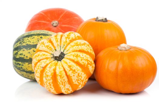 yellow pumpkins vegetables isolated on white background