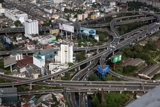 BANGKOK, THAILAND - DECEMBER 23: Bird eye view of Traffic on December 23, 2013 in Bangkok.