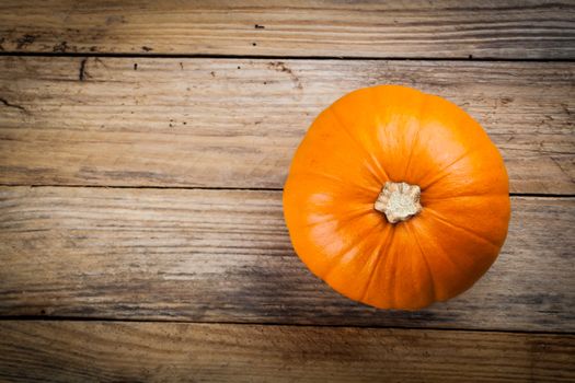 Autumn pumpkins on wooden board