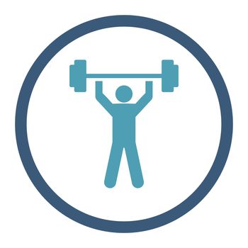 Power lifting glyph icon. This rounded flat symbol is drawn with cyan and blue colors on a white background.