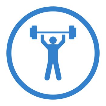 Power lifting glyph icon. This rounded flat symbol is drawn with cobalt color on a white background.