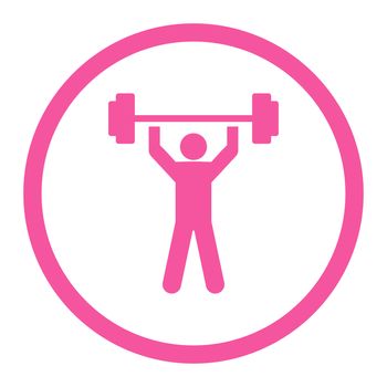 Power lifting glyph icon. This rounded flat symbol is drawn with pink color on a white background.