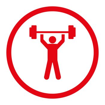 Power lifting glyph icon. This rounded flat symbol is drawn with red color on a white background.
