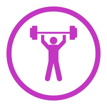 Power lifting glyph icon. This rounded flat symbol is drawn with violet color on a white background.