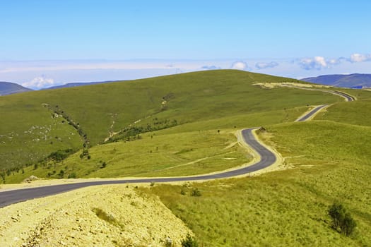 Mountain highway and landscape. North Caucasus travel.