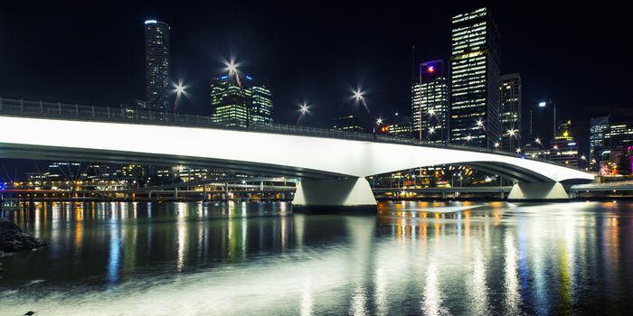View of Victoria Bridge and Brisbane City at night from Southbank