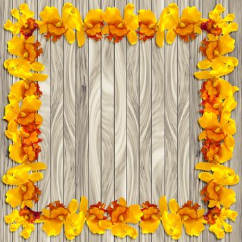 Abstact Beauty Yellow orchid on wood plank background