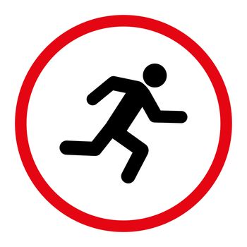 Running man icon. This rounded flat symbol is drawn with intensive red and black colors on a white background.