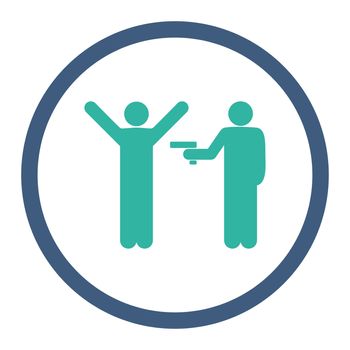 Crime icon. This rounded flat symbol is drawn with cobalt and cyan colors on a white background.