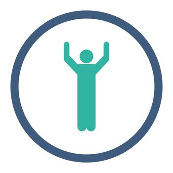Hands up icon. This rounded flat symbol is drawn with cobalt and cyan colors on a white background.