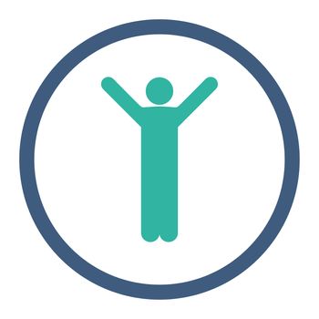 Happy icon. This rounded flat symbol is drawn with cobalt and cyan colors on a white background.
