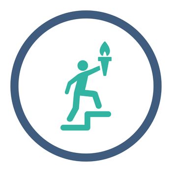 Leader glyph icon. This rounded flat symbol is drawn with cobalt and cyan colors on a white background.