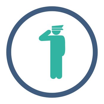 Police officer glyph icon. This rounded flat symbol is drawn with cobalt and cyan colors on a white background.