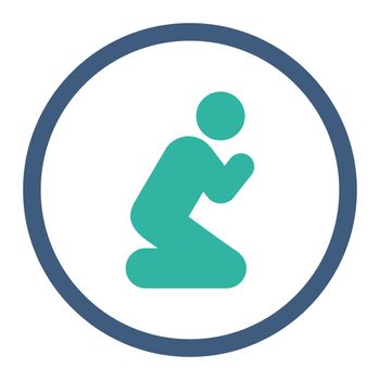 Pray glyph icon. This rounded flat symbol is drawn with cobalt and cyan colors on a white background.
