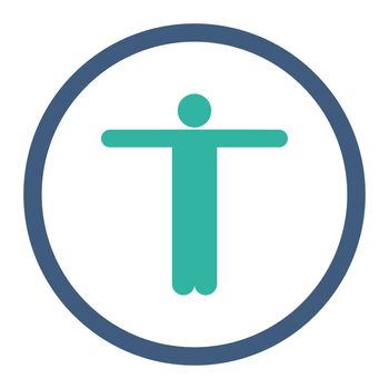 Scarecrow glyph icon. This rounded flat symbol is drawn with cobalt and cyan colors on a white background.
