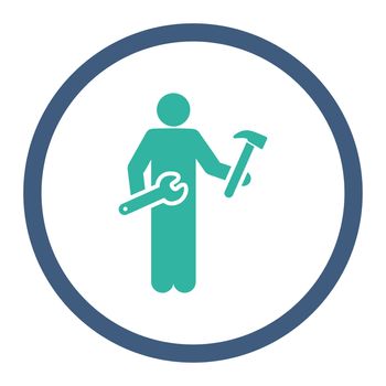 Serviceman glyph icon. This rounded flat symbol is drawn with cobalt and cyan colors on a white background.