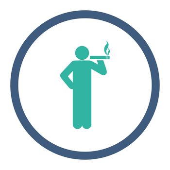 Smoking glyph icon. This rounded flat symbol is drawn with cobalt and cyan colors on a white background.