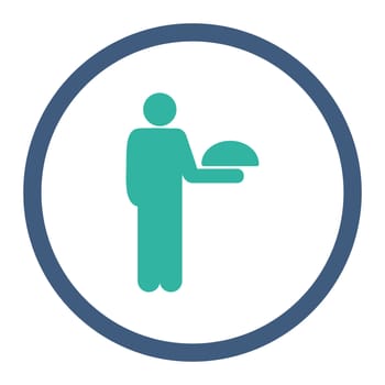 Waiter glyph icon. This rounded flat symbol is drawn with cobalt and cyan colors on a white background.