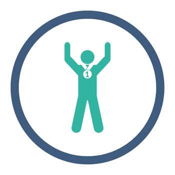 Winner glyph icon. This rounded flat symbol is drawn with cobalt and cyan colors on a white background.