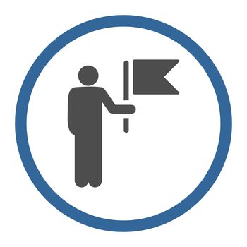 Commander with Flag icon. This rounded flat symbol is drawn with cobalt and gray colors on a white background.