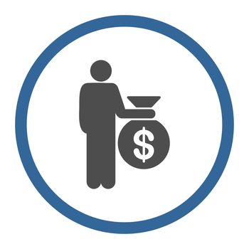 Investor icon. This rounded flat symbol is drawn with cobalt and gray colors on a white background.