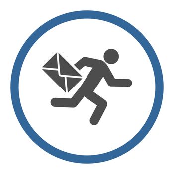 Mail courier icon. This rounded flat symbol is drawn with cobalt and gray colors on a white background.