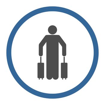 Passenger baggage icon. This rounded flat symbol is drawn with cobalt and gray colors on a white background.