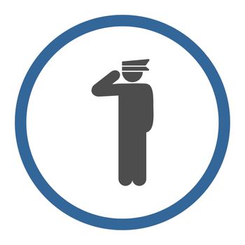 Police officer icon. This rounded flat symbol is drawn with cobalt and gray colors on a white background.