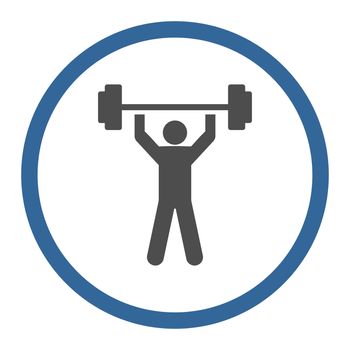 Power lifting icon. This rounded flat symbol is drawn with cobalt and gray colors on a white background.
